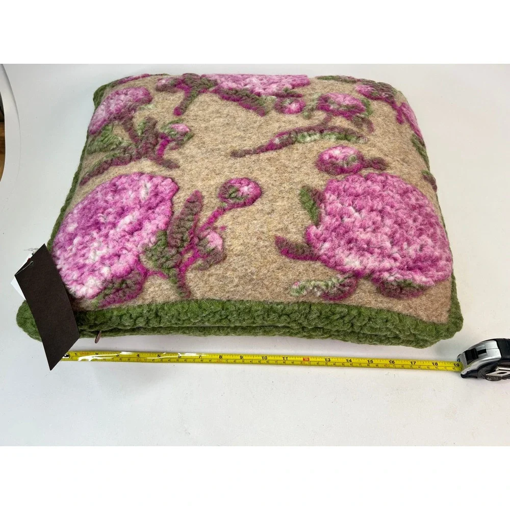 Frati Italy Floral Pillow Cover‎ Beige Pink Green Wool Accent Decor w/ Insert